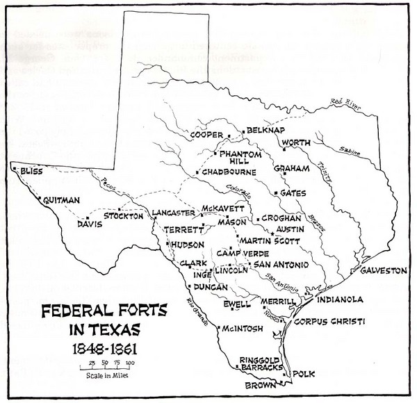 Texas Historical Forts map
