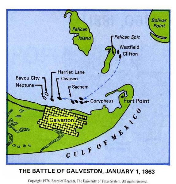 The Battle of Galveston Historical Map Texas • mappery