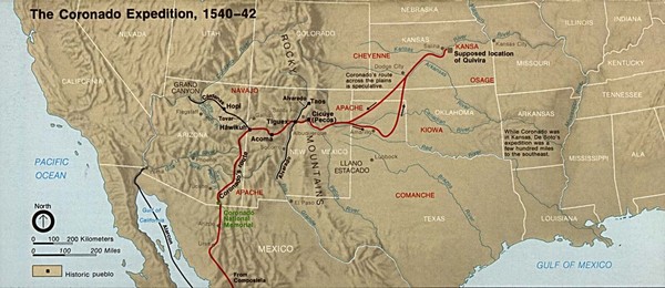 The Coronado Expedition 1540-1542 Historical Map
