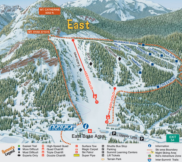 Summit At Snoqualmie Trail Map The Summit At Snoqualmie Summit East Ski Trail Map - Snoqualmie Pass  Washington United States • Mappery