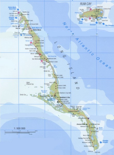 Tourist map of Long Island in the Bahamas