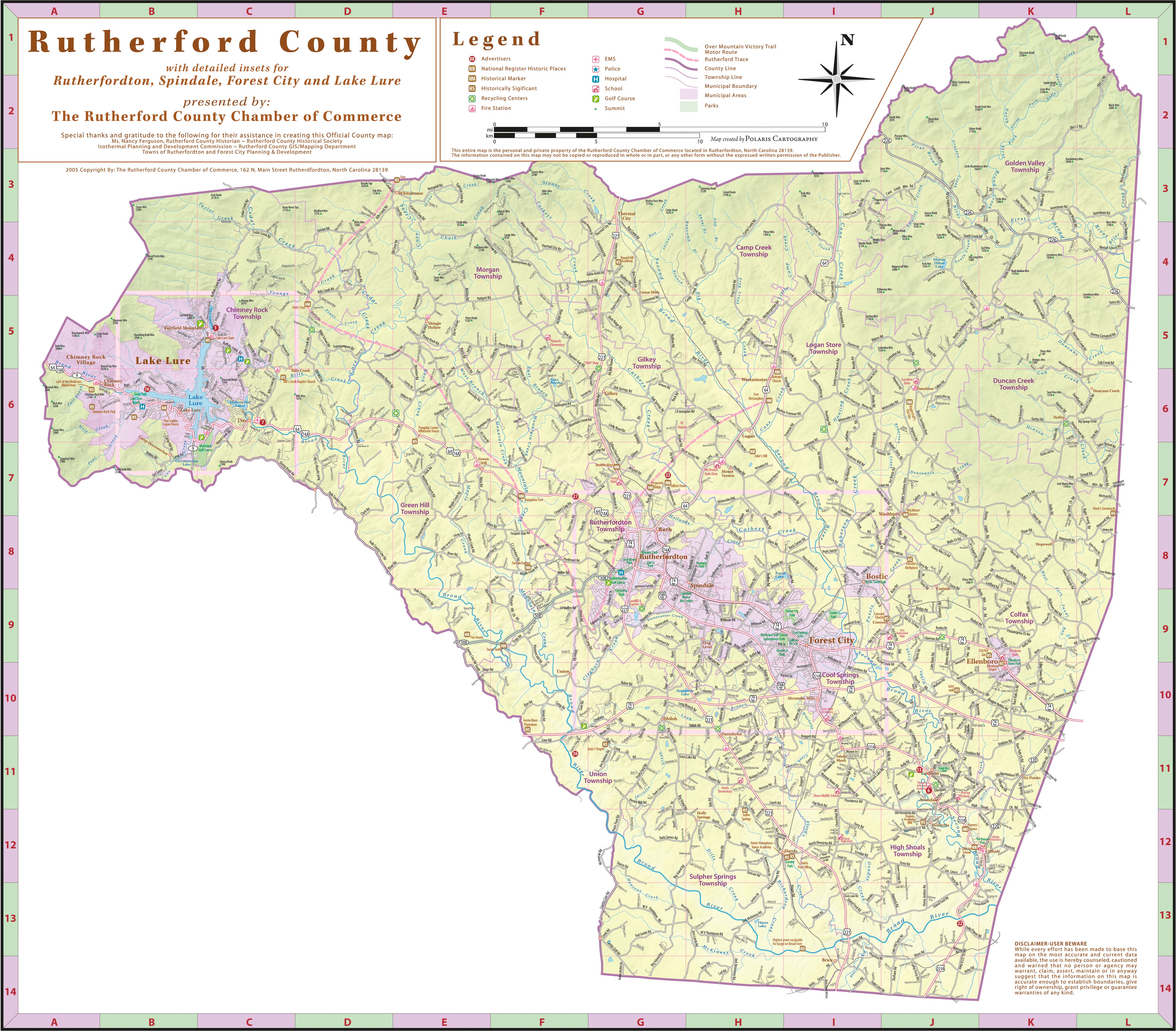 Tourist Map Of Rutherford County Rutherfordton North Carolina