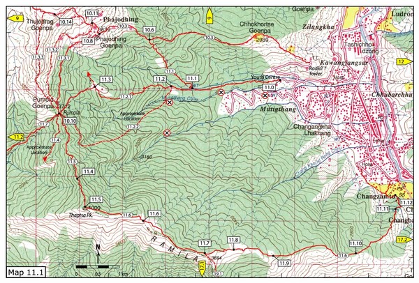 Trail fom Youth Center Thimphu to Pumola Monastery Map