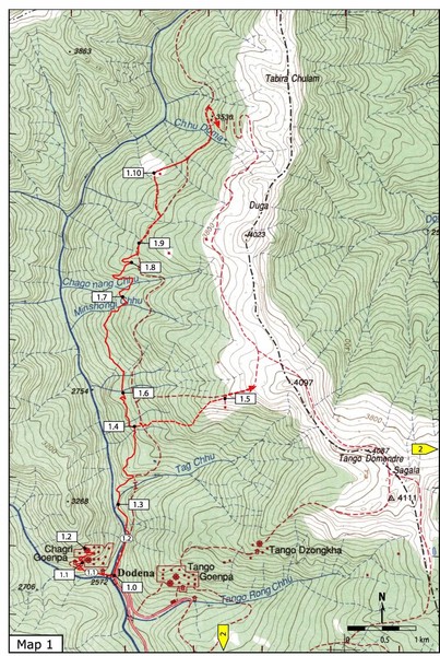 Trails near Cgagri monastery, Thimphu Map