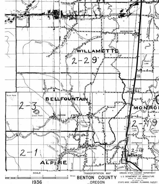 Transportaion for Benton County 1936 Map