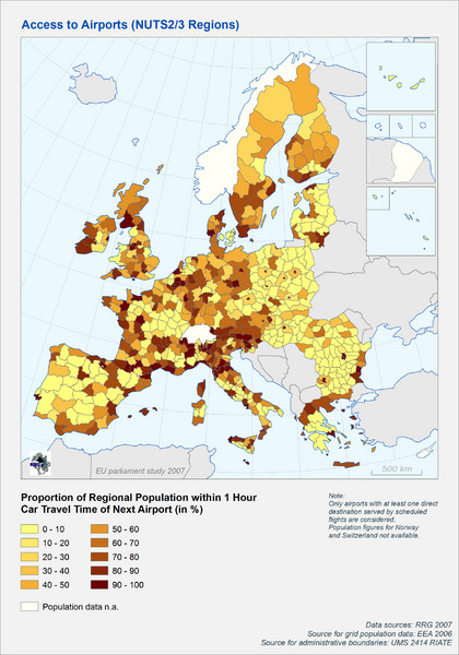 Travel Times to Airports in Europe Map