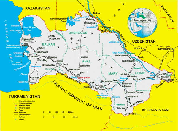 Turkmenistan regions Map