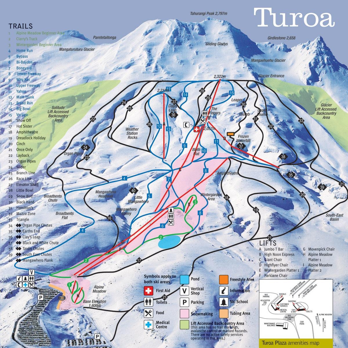 Turoa Ski Trail Map Mount Ruapehu New Zealand • mappery