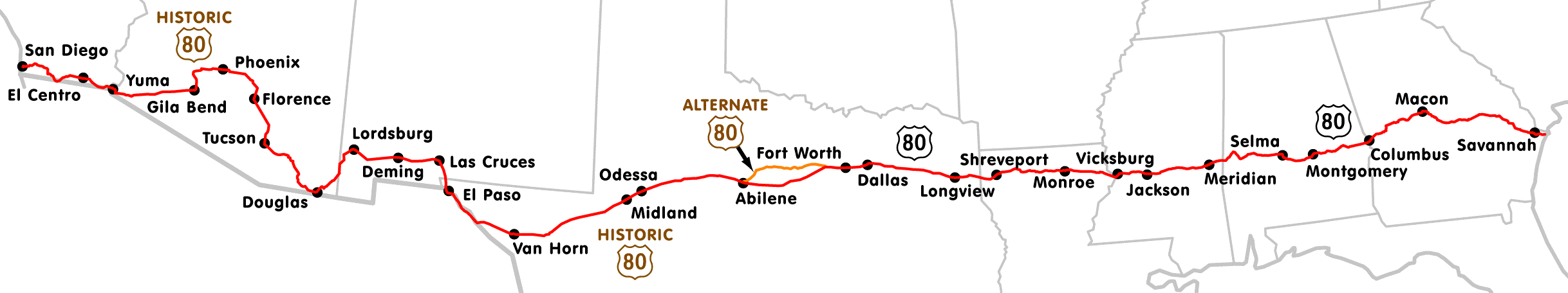 US Route 80 Map - USA • mappery