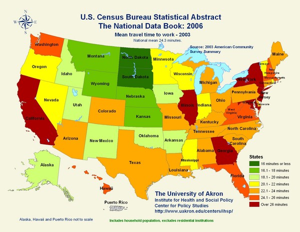 United States Travel Time to Work Statistical Map