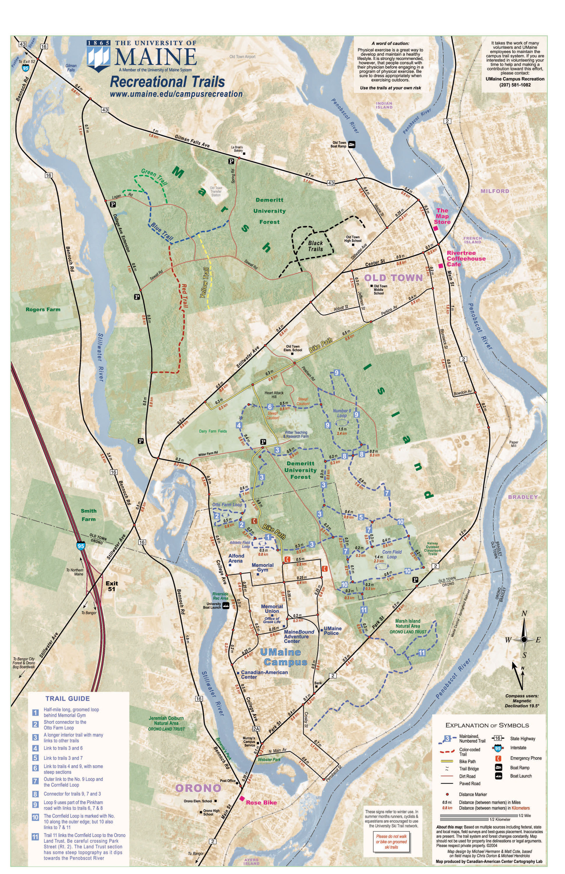 University of Maine Recreation Trails Map Orono Maine • mappery