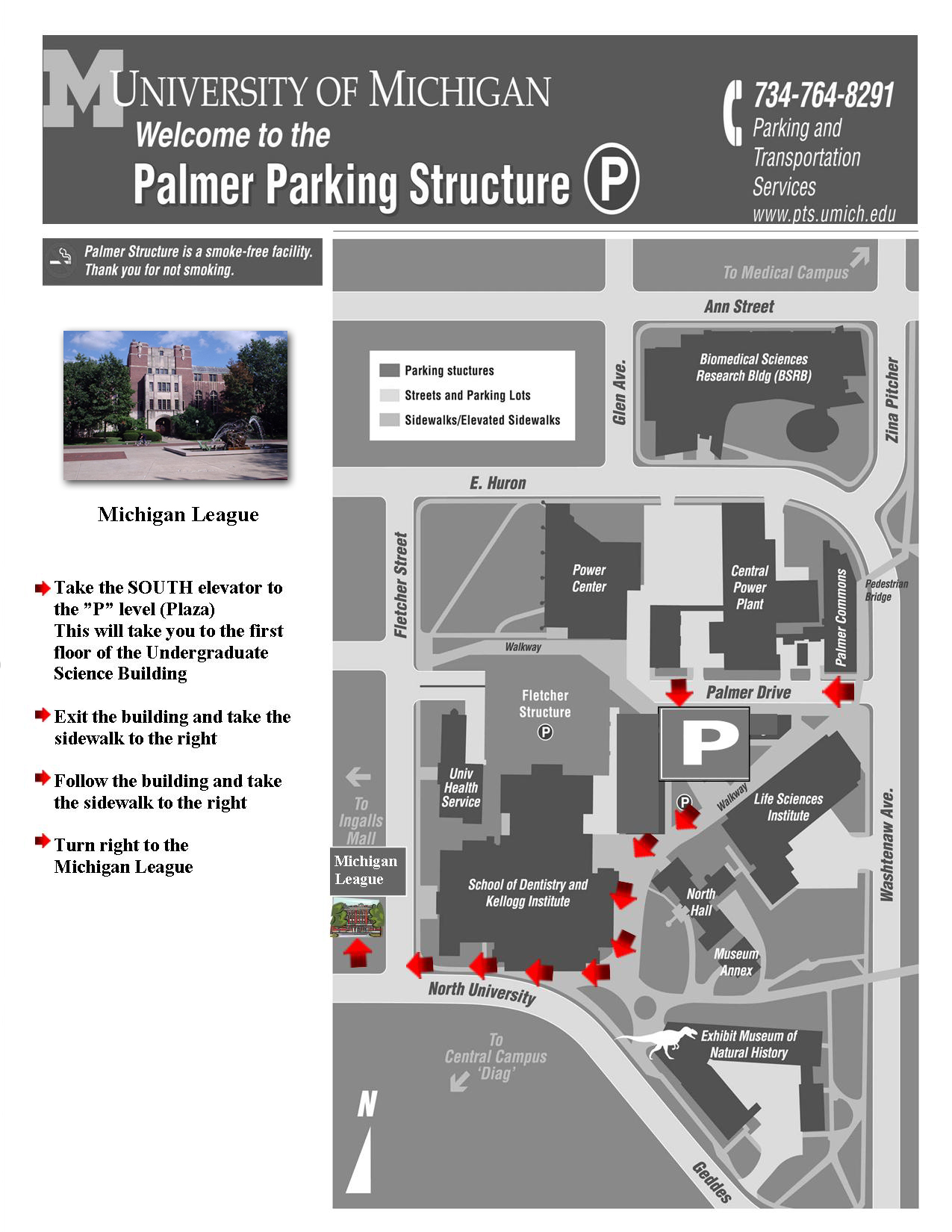 University of Michigan Palmer Parking Map Ann Arbor Michigan USA