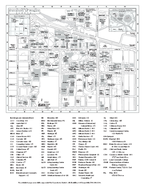 University Of Oregon Campus Map University Of Oregon Eugene Or