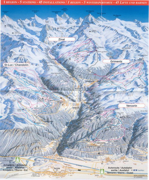 Val d’Anniviers (Grimentz, Zinal, Vercorin, St-Luc und Chandolin) Overview Ski Trail Map
