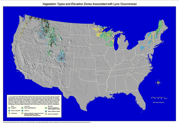 Vegetation types and elevation zones associated with lynx occurrences Map