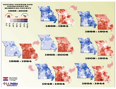 Voting Trends for President by Missouri County Map