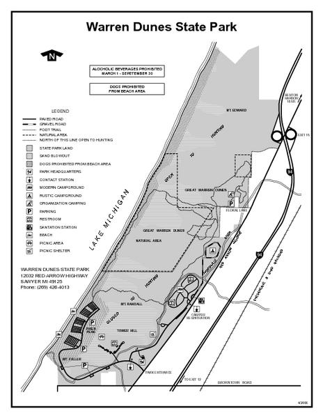 Warren Dunes State Park, Michigan Site Map