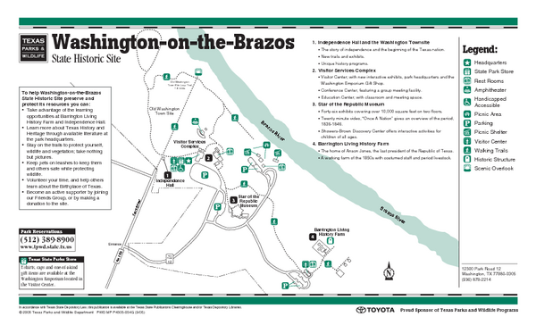 Washington-on-the-Brazos, Texas State Park Facility and Trail Map