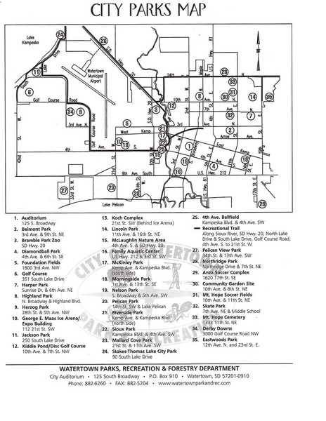 Watertown City Parks Map