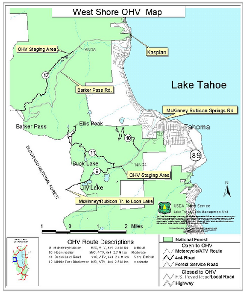 West Shore Lake Tahoe Off-highway Vehicle Map