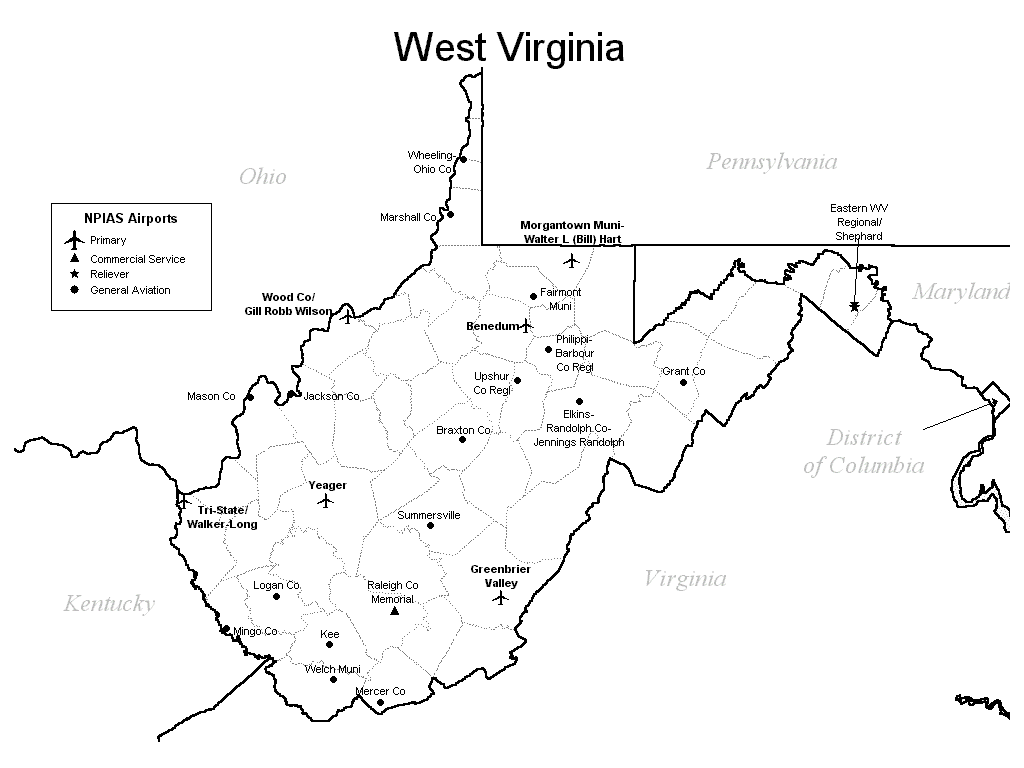 West Virginia Airports Map West Virginia • mappery
