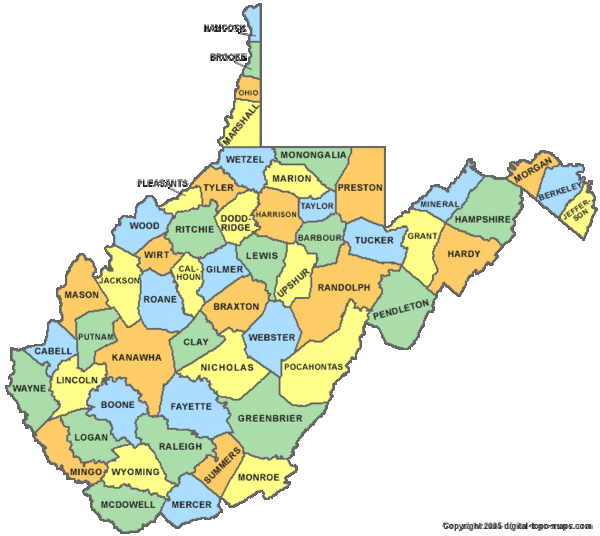 West Virginia Counties Map West Virginia Mappery