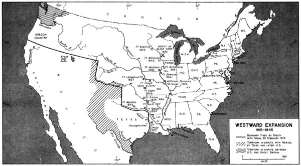 Westward Expansion in the United States 1815-1845 Historical Map
