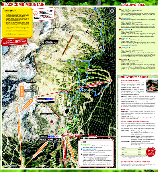 Whistler Blackcomb (Garibaldi Lift Co.) Hiking Blackcomb Ski Trail Map