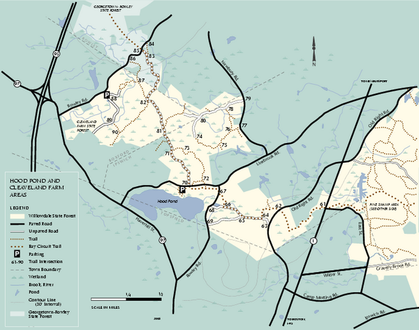 Willowdale State Forest map of Hood Pond