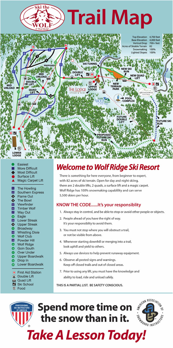 Wolf Laurel Ski Resort Ski Trail Map - North Carolina United States