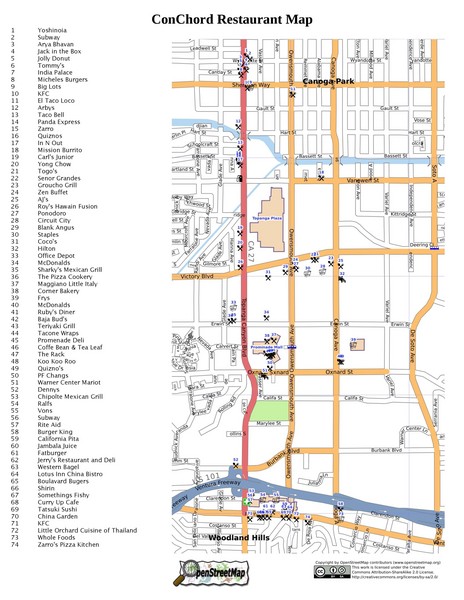 Woodland Hills, California Restaurant Map