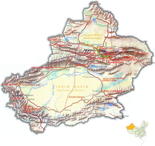 Xinjiang China Tourist Map