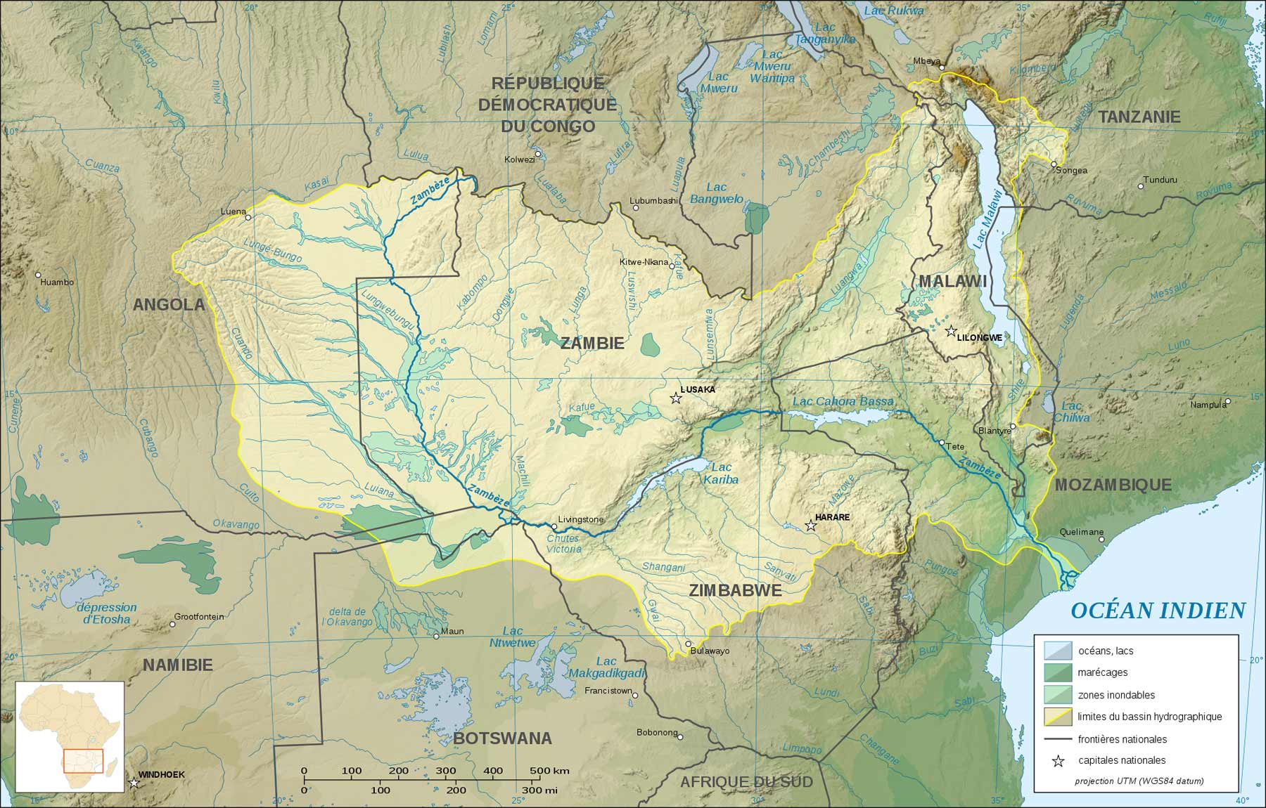 Zambezi River Basin Map  Zambia • mappery